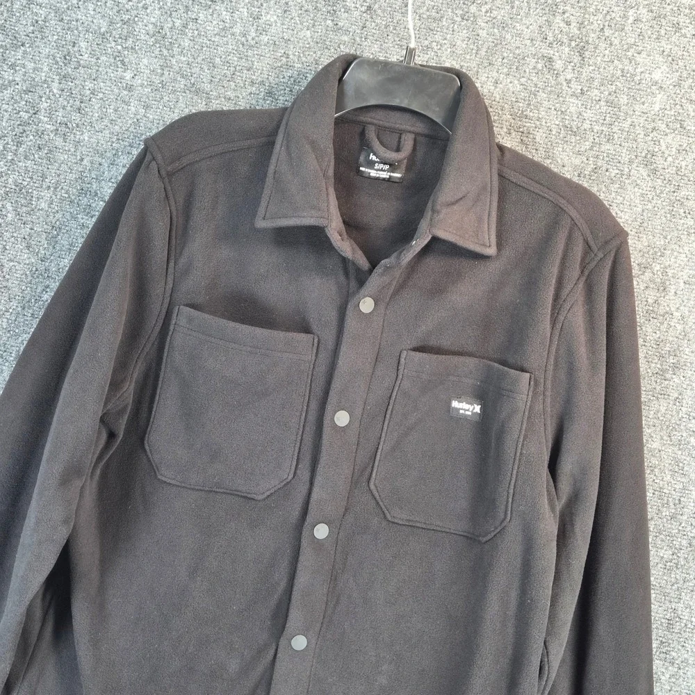 Hurley Polar Fleece‎ Overshirt Men's Small Black Button Up Long Sleeve - New